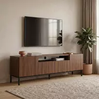 TV staliukas, „Hanah Home“, Milano riešutmedis, juodas, 160 x 50 x 35