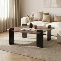 Kavos staliukas, „Hanah Home“, „Venezia Walnut“, juodas medinis staliukas, 117 x 35 x 117