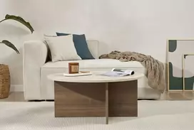 Kavos staliukas, „Hanah Home“, travertinas, „Venezia Walnut“, 90 x 40 x 90
