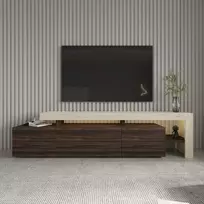 TV staliukas, „Hanah Home“, travertinas, riešutmedis, 192 x 53 x 37