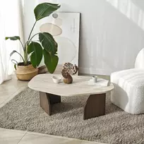 Kavos staliukas, „Hanah Home“, travertinas, riešutmedis, 100 x 35 x 60