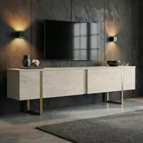 TV staliukas, „Hanah Home“, travertinas, auksinis, 180 x 50 x 30