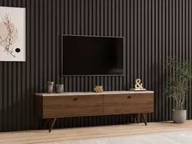TV staliukas, „Hanah Home“, riešutmedžio, travertinas, 140 x 40 x 25
