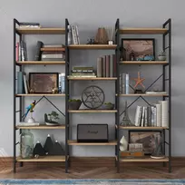 Knygų lentyna, „Hanah Home“, riešuto spalvos, juoda, 176 x 172 x 30