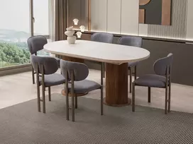 Ištraukiamas valgomojo stalas, „Hanah Home“, travertinas, riešutmedis, 180 x 77 x 90