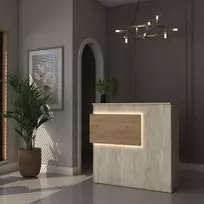 Priėmimo stalas, „Hanah Home“, travertinas, riešutmedis, 110 x 110 x 40