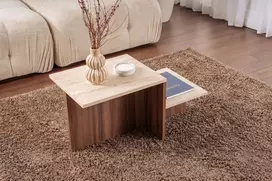 Kavos staliukas, „Hanah Home“, travertinas, „Venezia Walnut“, 80 x 40 x 40