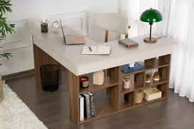 Rašomasis stalas, „Hanah Home“, kašmyro spalvos, riešuto spalvos, 130 x 72 x 120