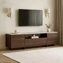 TV staliukas, „Hanah Home“, travertinas, Milano riešutmedis, 180 x 46 x 35