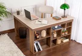 Darbo stalas, „Hanah Home“, travertinas, „Venezia Walnut“, 130 x 72 x 120