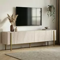 TV staliukas, „Hanah Home“, travertinas, auksinis, 180 x 45 x 30