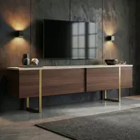 TV staliukas, „Hanah Home“, travertinas Milano riešutas auksinė spalva, 180 x 50 x 30