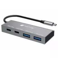 Techly IUSB32C-HUB4AC2 knyginių kompiuterių dokas / jungčių replikatorius Vielinis USB 3.2 Gen 1 (3.1 Gen 1) Type-C Sidabras
