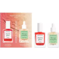MANUCURIST_SET „Hydra Glow Duo Active Glow Raspberry“ priežiūrinis nagų lakas 15 ml + „Sérum Complet“ drėkinamasis serumas nagams ir odelėms 15 ml