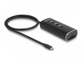 Delock 3 Port USB 10Gbps Hub z SD i Micro SD Card Reader ze USB Type-C złączem 60cm Kabel i przełącznikiem dla jeden Port (64234) | 64234 | 4043619642342