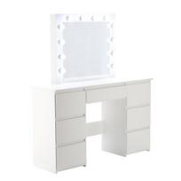 Kosmetinis staliukas su veidrodžiu ir LED apšvietimu, 132x43x152 cm, baltas