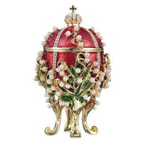 Faberge stiliaus kiaušinis, papuošalų dėžutė Slėnio lelijos, raudona