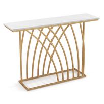 Konsolinis stalas, 48 colių auksinis konsolinis stalas su baltu dirbtiniu marmuro stalu, 48x12x31.5 colių, baltas ir auksinis