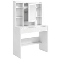 Kosmetinis staliukas su LED veidrodžiu, 2 stalčiais, 90 cm, baltas