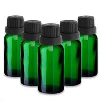 Žalia 20 ml stiklinė buteliukų rinkinys su juodais lašintuvais ir saugumo žiedais, 5 vnt.