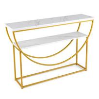 Costway siauras konsolinis stalas su marmuriniu viršumi 2 lygių sofos stalas įėjimo stalas 120 x 30 x 80,5 cm