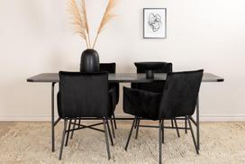 Valgomasis stalas, Uno, 200x90 cm, Juodas + Valgomasis kėdė, Petra, 87x57 cm, Juoda