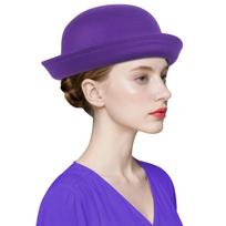 Round Crown Women’s Bowler Hat Vintage Floppy Hat Classic Derby Hat  Formal Occasions violetinė