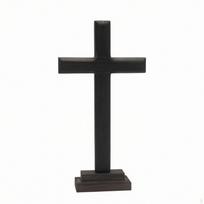 Medinis stovintis kryžius, vintažinis stalo ornamentas, suodžių juodos spalvos, skirtas altoriui, židiniui, stalui black
