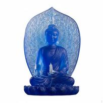 Medicine Buddha Statue Coloured Glaze Compassionate Healer Lotus Translucent Blue GlassLike gray