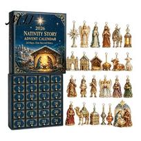 Kalėdų Advento kalendorius Gimusis 2026, 24 dienų atgalinės atskaitos su kasdienėmis dovanų dėžutėmis, 2D akrilinės religinės figūrėlės, Šventinės dovanos krikščionims mėlyna