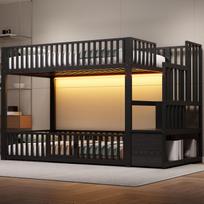 90x200 Bunk Bed with Storage Ladder, with LED, Black 251 x 95 x 128.6 cm