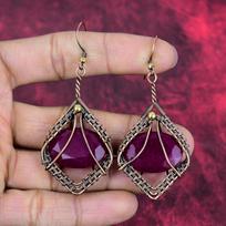 Faceted kashmir ruby earring copper wire wrapped earring kashmir ruby gemstone jewelry gifts for friend handmade earring copper wire jewelry gray