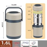 Nešiojamas USB šildomas nerūdijančio plieno ryžių indas - didelės talpos, izoliuota pietų dėžutė lauko ir biuro reikmėms 304 Stainless Steel Liner black