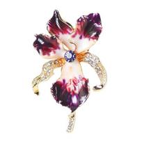 Brooch Pin Three-Dimensional Iris Flower Design Lightweight Alloy Pin with Cubic Zirconia Golden-Plated Edging Suit Coat Dress Scarf Sweater Badge violetinė