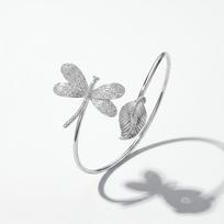 Stainless Steel Dragonfly Leaf Beaded Cuff Bangle for Women Adjustable Silver Nature Bracelet adjustable sidabras