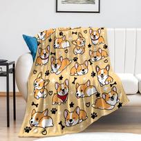 Cute Corgi Blanket Puppy Pattern Bedding Super Soft Lightweight Flannel Blanket 70x100cm beige