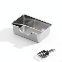 Nerūdijančio plieno kraiko dėžutė Atspindintis vidus Aukštos sienelės Katės padėklas Apvalūs kraštai Metalas M Side-slant Open gray