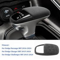 Suede Leather Shift Knob Cover For Dodge Durango SRT Charger SRT and Challenger SRT 2016 2017 2018 2019 2021 2022 2023 gray