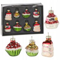 Stikliniai Kalėdiniai burbulai „Cupcakes“, 8 vnt., įvairūs dizainai