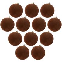 Kalėdiniai veliūro burbulai, 6 cm, rudi, plastikiniai, 12 vnt., dėžutėje