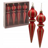 Kalėdiniai plastikiniai eglutės burbulai-lašeliai, 4 vnt., 16 cm, raudoni