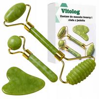 Veido masažuoklis iš nefrito, 3in1 rinkinys: volelis, gua sha, akmenėlis paakiams