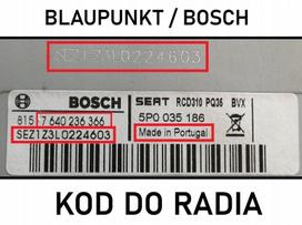 Radijo kodas BOSCH BLAUPUNKT Seat SE350 RCD310 SE359