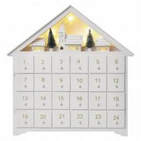 Medinė advento kalendoriaus dekoracija su 8 LED, 35x30 cm, šilta balta šviesa, 2x AA