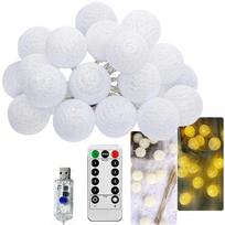 Girlianda su 20 LED medvilnės burbulų, 6 cm, 3,8 m, su nuotolinio valdymo pultu