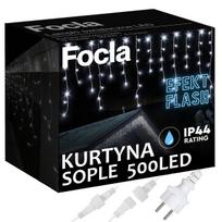 Lauko varveklio formos LED girlianda, 500 LED, 19,5 m, balta šalta, IP44, pastovus ir mirksintis režimai