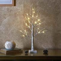 Šviečianti LED eglutė, 60 cm, balta beržo imitacija, 24 LED lemputės, kalėdinė dekoracija