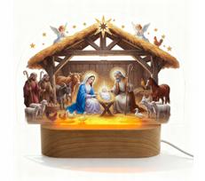 Kalėdinė LED prakartėlė, medinė ir stiklinė, su USB, 21,5x17 cm