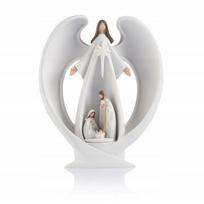 Kalėdinė prakartėlė su Šventąja Šeima ir angelu, šviečianti, 20 cm, Bianco