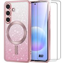 Case for Samsung Galaxy A57 5G, Silicone with Magnetic Circle - Pink - 2 Tempered Glasses rožinė